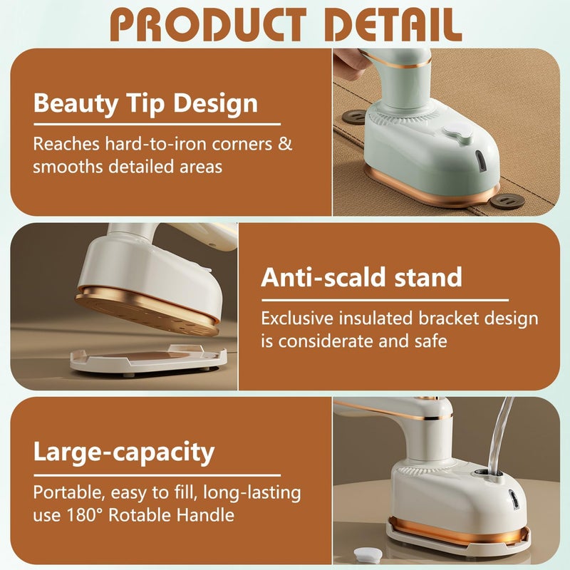 Movued Sakerplus Steam Iron, Saker Portable Steamer for Clothes,Continuous Steam & Dry Ironing,2-In-1 Steamer and Iron,for Home & Travel Use (White) - Image 5